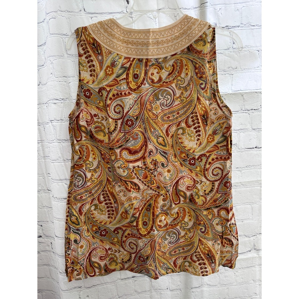 Cynthia Rowley Paisley Print Sleeveless Top Embroidered Neckline M - Picture 4 of 4